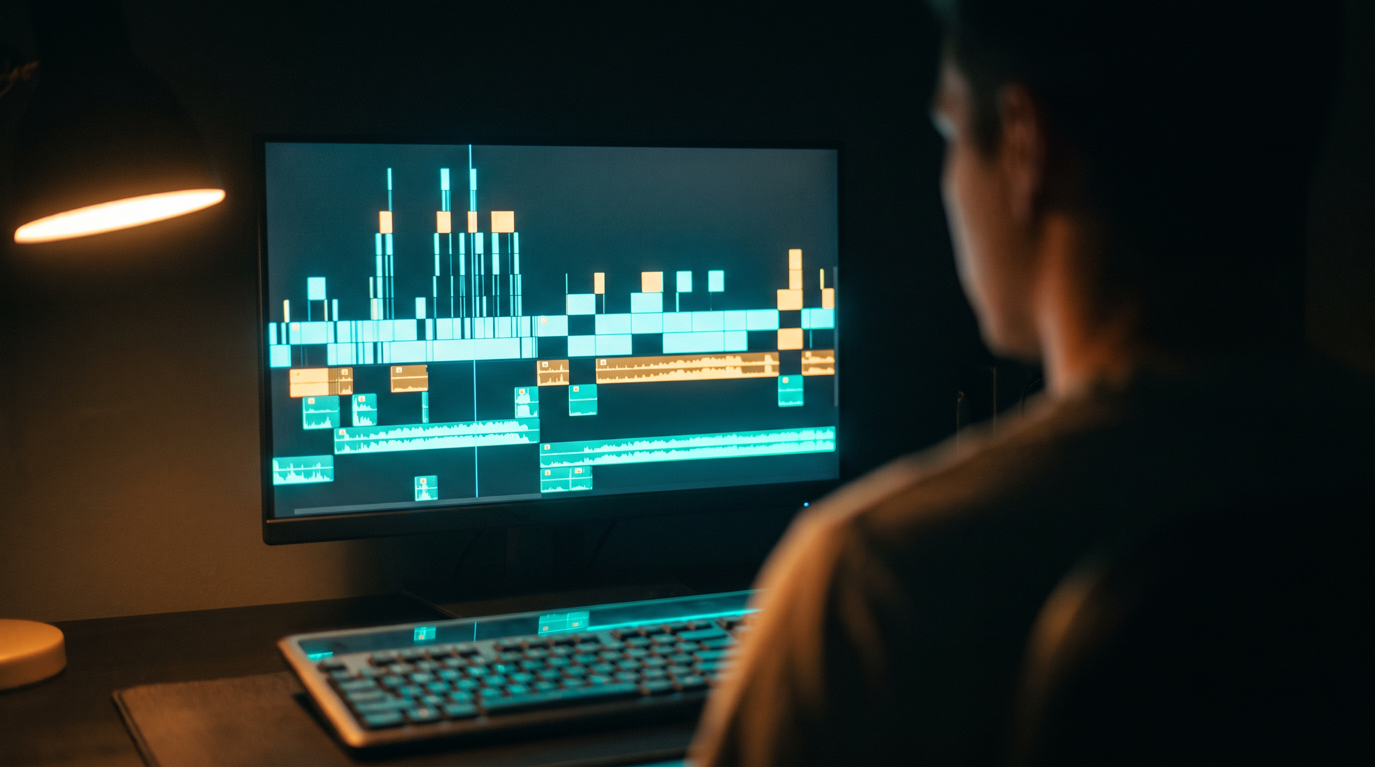 A cinematic editing workspace
